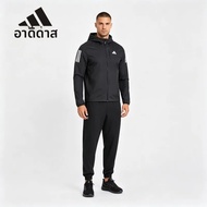 adidas | ชุดวอร์ม Adidas สำหรับผู้ชาย แบบมีซิปที่ไหล่ ลายแถบ 3 เส้น พร้อมฮู้ด แจ็คเก็ตแขนจั๊มพ์ กางเ