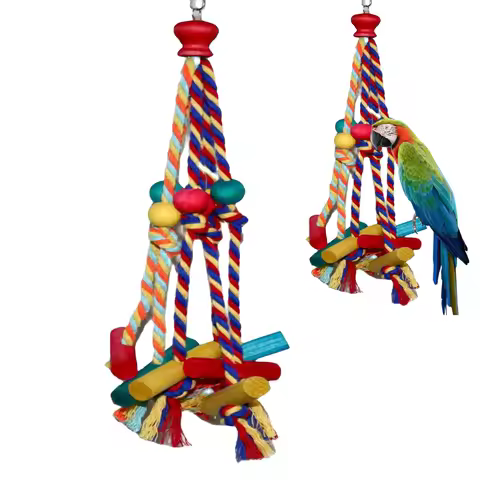 Bird Cage Hanging Rope Climbing Chewing Toys Multicolored Natural Wooden Bird Chewing Toys for Conur