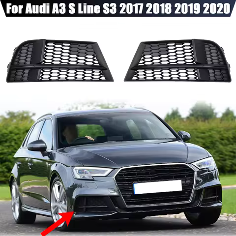 Car Front Bumper Fog Light Grille Grill For Audi A3 S Line S3 2017 2018 2019 2020 Honeycomb Hex Fog 