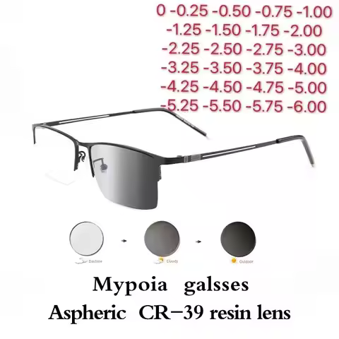 Sun Photochromic Finished Myopia Glasses Women Men Metal Half Frame Chameleon Short-sight Eyewear0 -