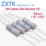 50PCS 1W Carbon Film Resistor 5% color ring 1-8.2 ohm 1R 2R 3R 4.3R 5.1R 6.2R 6.8R 7.5R 8.2R Carbon 