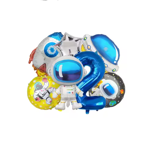 7 Pcs Rocket Astronaut Foil Balloon Universe Outer Space Theme 0-9 Years Old Children Boys Birthday 