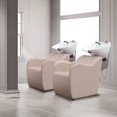 Wide Seat Hair Styling Shampoo Chair Customization Hair Chair Salon Beige Backwash Shampoo Bed Unit 