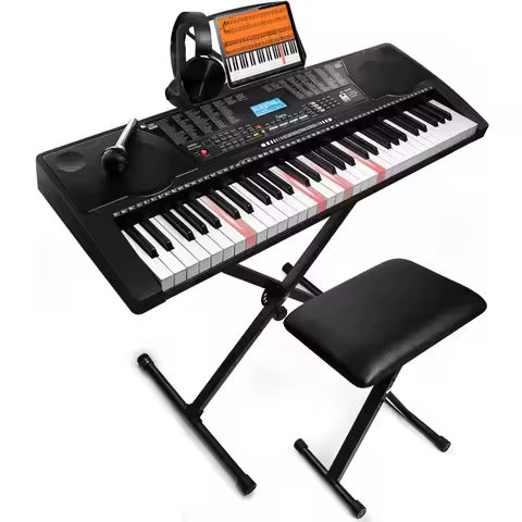 61 Key Portable Electronic Keyboard Piano with Illuminated FullSize Keys LCD Display Headphones XSta