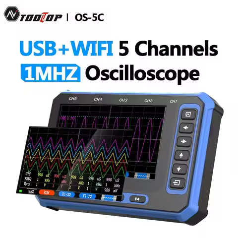 TOOLTOP 5 Channels Digital Oscilloscope USB + WiFi Portable Oscilloscope 3Msps Sampling Rate 4.3Inch
