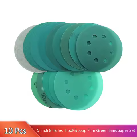 10Pcs 5 Inch 125MM 8 Holes 60 to 2000 Grits Hook and Loop Film Green Sandpaper Sanding Disc Abrasive