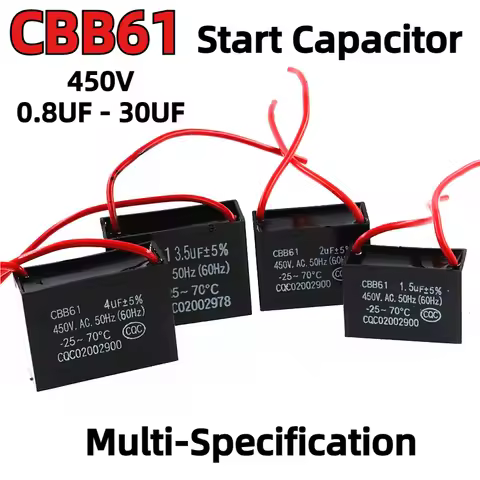 CBB61 450V Start Capacitor 0.8 1 1.2 1.5 2 2.5 3 4 5 6 7 8 10 12 14 15 16 18 20 25 30UF Fan Ceiling 