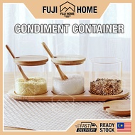 🏠READY STOCK🏠3IN1 Condiment Container Set Glass Jar For Spices Seasoning Bottle Glass Sugar Salt Sto