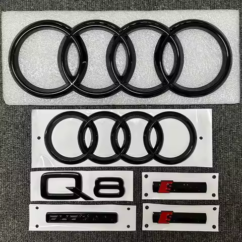AUDI 4Ring logo ABS Black Car Hood Front Grill Emblem Rear Trunk Badge Sticker 1P Q8 1P Quarrto 2P S
