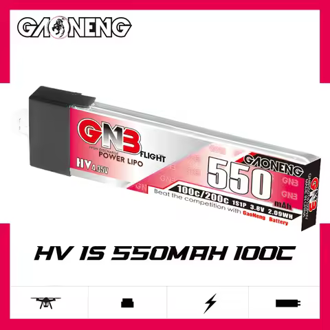 GAONENG GNB LiHV 1S 3.8V 550mAh 100C PH2.0 Plastic Head LiPo Battery for FPV Drone Emax Tinyhawk S N