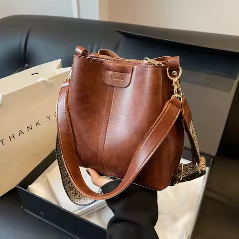 Vintage Bucket Crossbody Bag For Women Shoulder Bag Brand Designer Women Bags Vintage PU Leather Bag