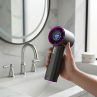 S001 Grey 100-Speed Portable Handheld Fan Digital Display USB Rechargeable Outdoor Mini Fan