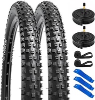 YunSCM 27.5" Bike Tires 27.5x2.6/68-584 and 27.5" Bike Tubes Schrader Valve and 2 Rim Strips Compatible with 27.5 x 2.5 27.5 x 2.6 Bike Tires and Tubes (W-3103)
