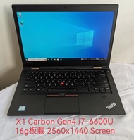 X1 Carbon Gen4 i7 Lenovo ThinkPad 14" i7-6600U 16g板載 ram 512g SSD 2560x1440 Screen