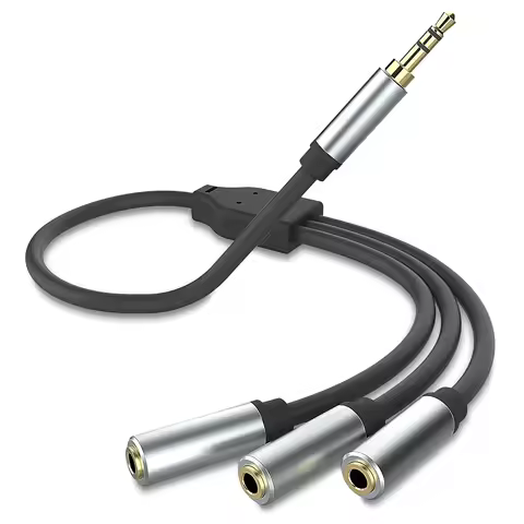 3.5mm 1/8 TRS 1 Male to 3 Female 3-Way Stereo Audio Aux Splitter Cable 1-Input 3-Output Stereo Jack 