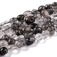 1Strand Natural Tourmalinated Quartz/Black Rutilated Quartz Beads Strands Nuggets Tumbled Stone 8~11