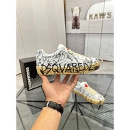 13 SHISB7 D2 DSQUARED2 Men Vintage Graffiti Print Sneakers Distressed Old Rubber Sole Leather Low Cu