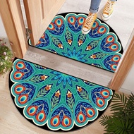 ✸∋ Semicircle Entrance Door Mat Bathroom Mat Peacock Foot Mat Velvet Doormat Bedroom Kitchen Non-Slip Carpet