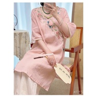 Taiwan Shipping New Chinese Style One-Piece Dress Summer Improved Cheongsam Spring Female Retro Embr