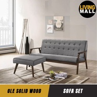 Living Mall Ole Solid Wood Sofa Set 3 Seater With Matching Ottoman In Grey Fabric Upholstery