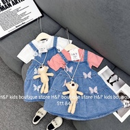 (DDSHOP) 2024 ONE SET DENIM DRESS TEE SHIRT TEDDY BEAR BABY GIRL KIDS MADE IN VIETNAM