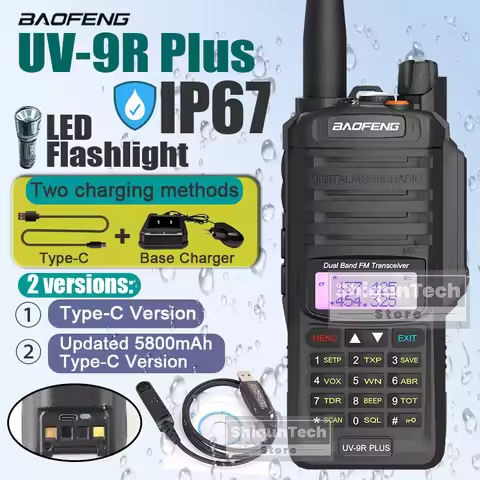 Baofeng UV-9R Plus IP67 Waterproof Walkie Talkie Type-C Charger Dual Band Portable UHF VHF Transceiv