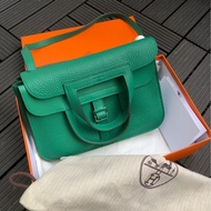 Hermes 爱马仕 绿色halzan 25 手提斜挎包 W刻