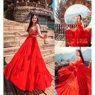 Red Brocade Maxi Dress