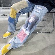 Drew Smiley Men's Trousers Bear Hailey Patch Trendy Men's Loose Hip-Hop Trousers Jeans ins Street We