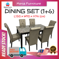 MetaFurni - Laminated Marble Dining Set 1+6 / Meja makan laminated marble 1+6 / Table Laminated Marble / Meja laminated marble