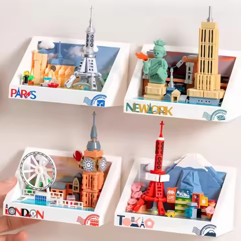 Cityscape Building Blocks Magnetic Refrigerator Stickers Children's Assembly Toys London Landmark Bu