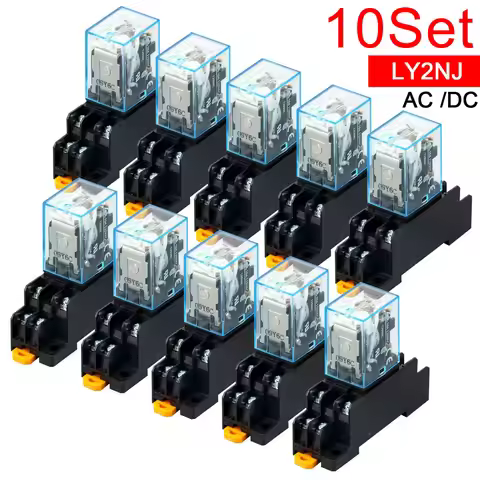 10Set LY2NJ HH62P Coil Relay DC12V/24V/36V/48V/110V/220/240/380V AC 10A 8PIN Power Relay DPDT HHC68A