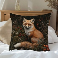 1pc Vintage Woodland Fox Print Cushion Cover [Without Inner Pad], 17.7*17.7in[45*50cm]/19.68*19.68in