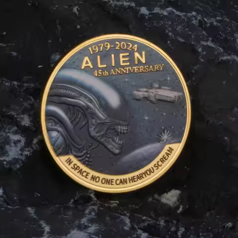 New-3D-45th Anniversary 1979-2025 Alien Gold Colored Challenge Coin