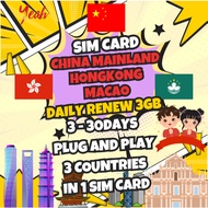 【中国/香港/澳门 China/HongKong/Macao SIM】【Auto VPN】【🔥5G Data】【Daily 3GB】Travel SIM for China Sim Data untu
