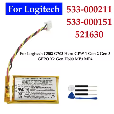 533-000211 521630 For Logitech G502 G703 Hero GPW 1 Gen 2 Gen 3 GPPO X2 Gen H600 MP3 MP4 Battery 533