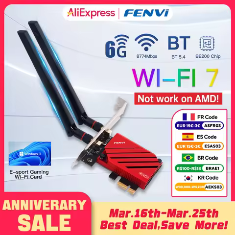 fenvi WiFi 7 FV-BE8800 For Intel BE200 Pcie Wireless Adapter Bluetooth 5.4 Tri-band 2.4G/5G/6GHz Net