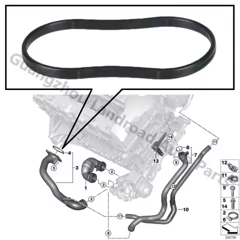 11537545302 Radiator Hose Gasket For BMW E82 E88 135i E90 E91 E92 E93 335i E60 E61 535i F01 F02 740L