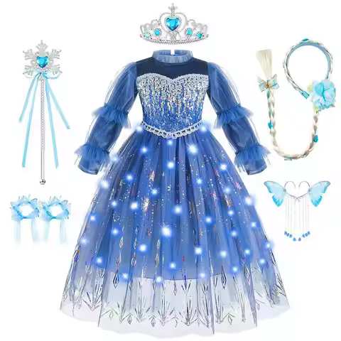 Velvet Elsa Winter Dress Autumn Winter Long Dress for Girls Birthday Snowflakes Christmas New Year C