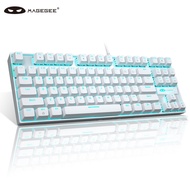 MageGee MK-STAR 有线背光游戏键盘 电竞吃鸡机械键盘 87键小型迷你键盘 台式笔记本电脑键盘 白色蓝光 青轴