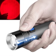 USB Charging Aluminum Alloy Flashlight Mini Telescopic Zoom Flashlight 670nM Deep Red Light LED Flas