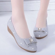 B-sia★  Ready Stock Casual Flat Shoes Woman Mid Heel Bowknot Shoes Casual Working Comfort Heels