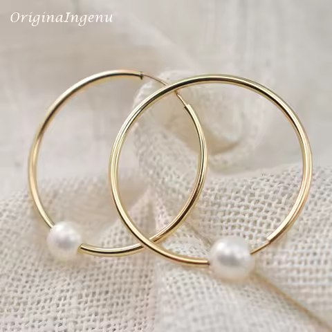 14K Gold Filled Hoop Earrings Natural Pearl Jewelry Gold Hoop Earrings Brincos Pendientes Oorbellen 