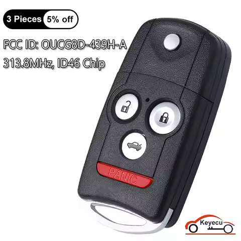 KEYECU 3+1 4 Buttons 313.8MHz ID46 Chip for Acura TL 2007 2008 Auto Flip Remote Key Fob Replacement 