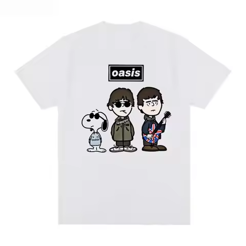 2025 OASIS Band Snoopy Camiseta De Manga Corta Retro Europeo Y Americano Punk Rock Joven Dibujos Ani