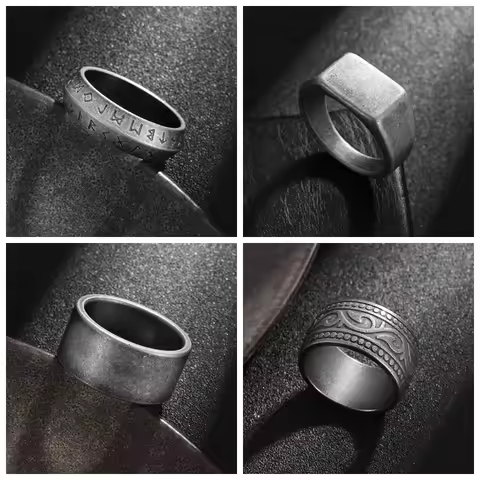 HNSP 316L Stainless Steel Viking Rune Signet Ring For Men Vintage Jewely Finger Accessories Male US 