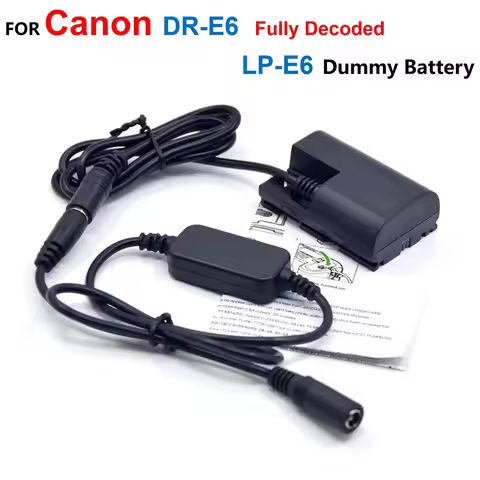 DR-E6 LP-E6 Full Decoded Dummy Battery+12V-24V Step-Down Power Cable For Canon EOS 5D 6D 7D 60D 70D 