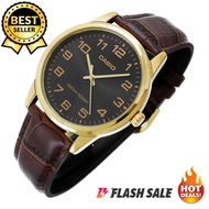 Casio V001 Quartz All Brown Leather Band Watch for Men(Brown)