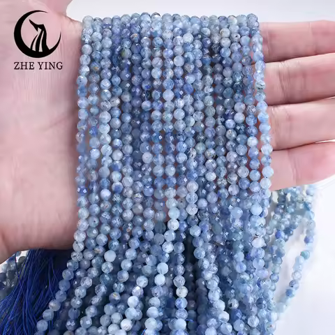 Zhe Ying 100% Natural Kyanite Gemstone Beads 4mm Loose Round Faceted Stone Beads for Bracelet Neckla