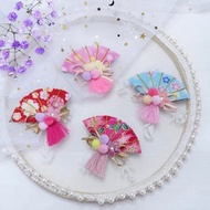 和風扇子花花髮夾 農曆新年兒童髮飾